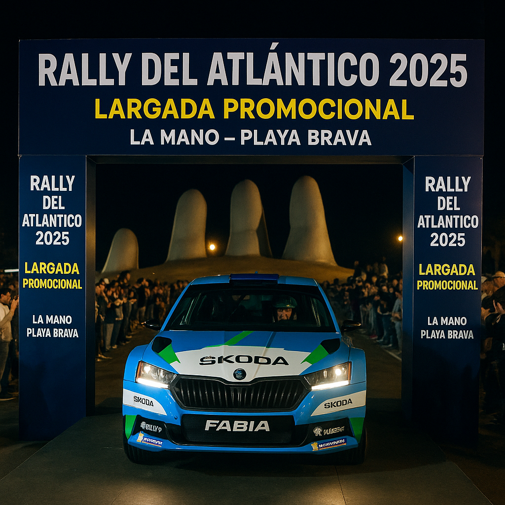 Largada promocional del Rally del Atlántico 2025 frente a La Mano en Playa Brava, Punta del Este.