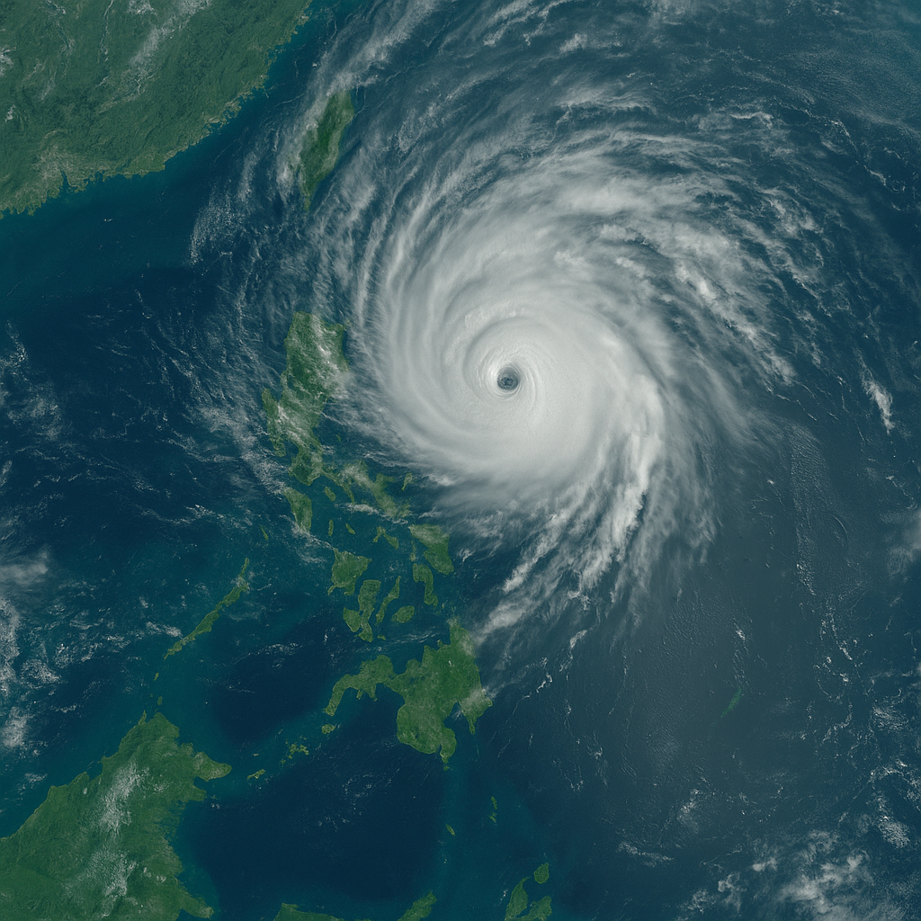 Vista satelital del tifón Kalmaegi acercándose al centro de Filipinas el 3 de noviembre de 2025, con un ojo claramente definido sobre el mar de Filipinas.