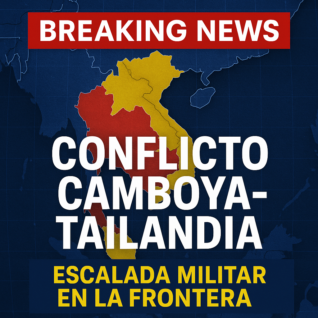 Mapa de Camboya y Tailandia con titular de escalada militar en la frontera