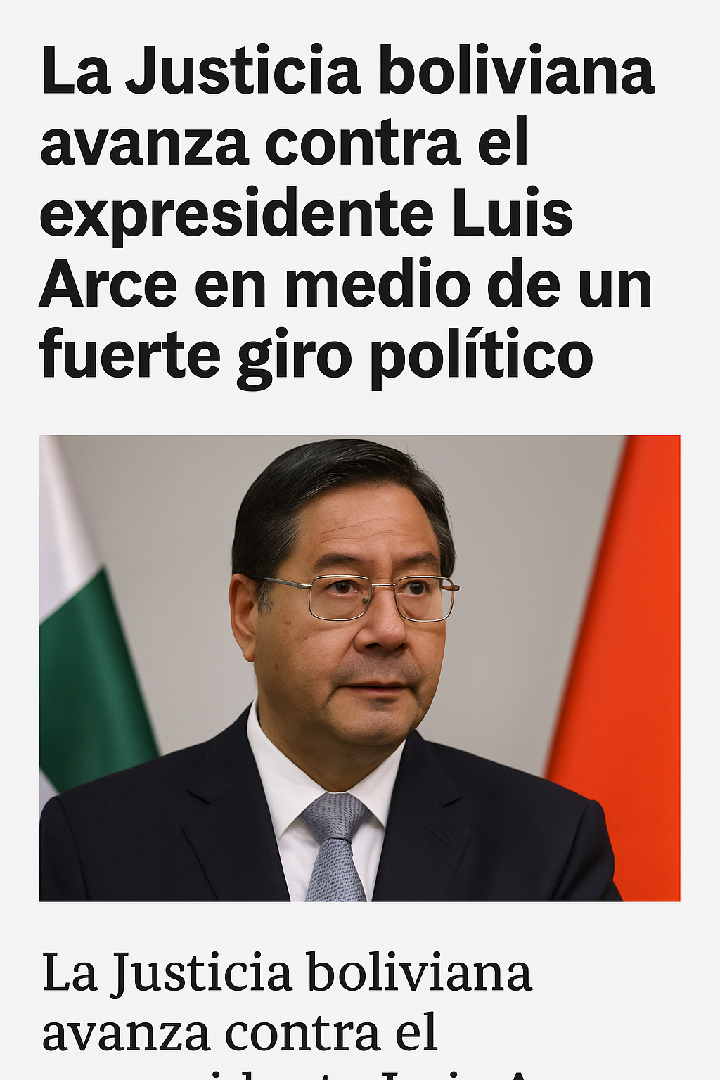 Imagen del expresidente boliviano Luis Arce en medio de investigaciones judiciales