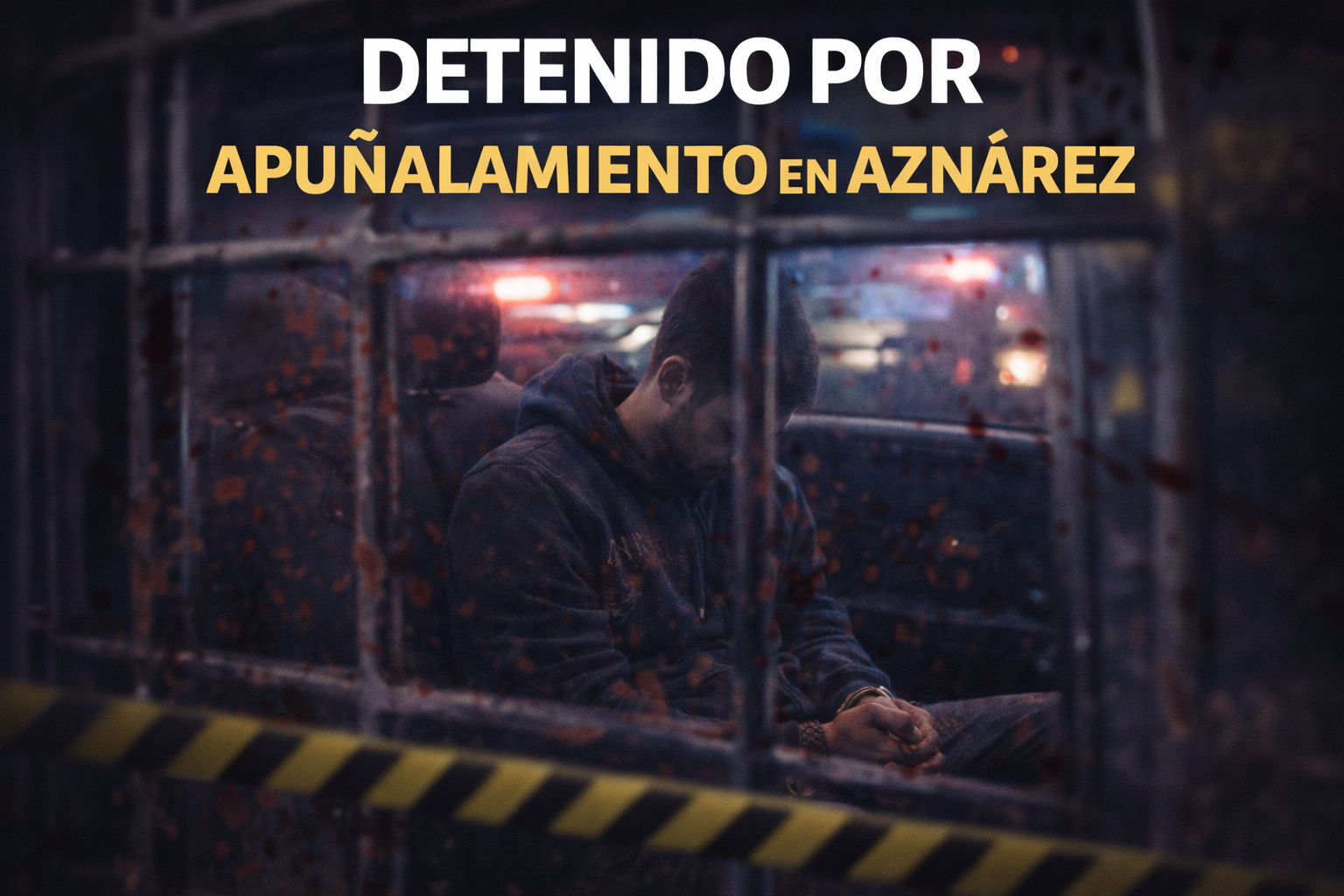 Detenido por apuñalamiento en Aznárez: imagen ilustrativa con patrullero y luces policiales.