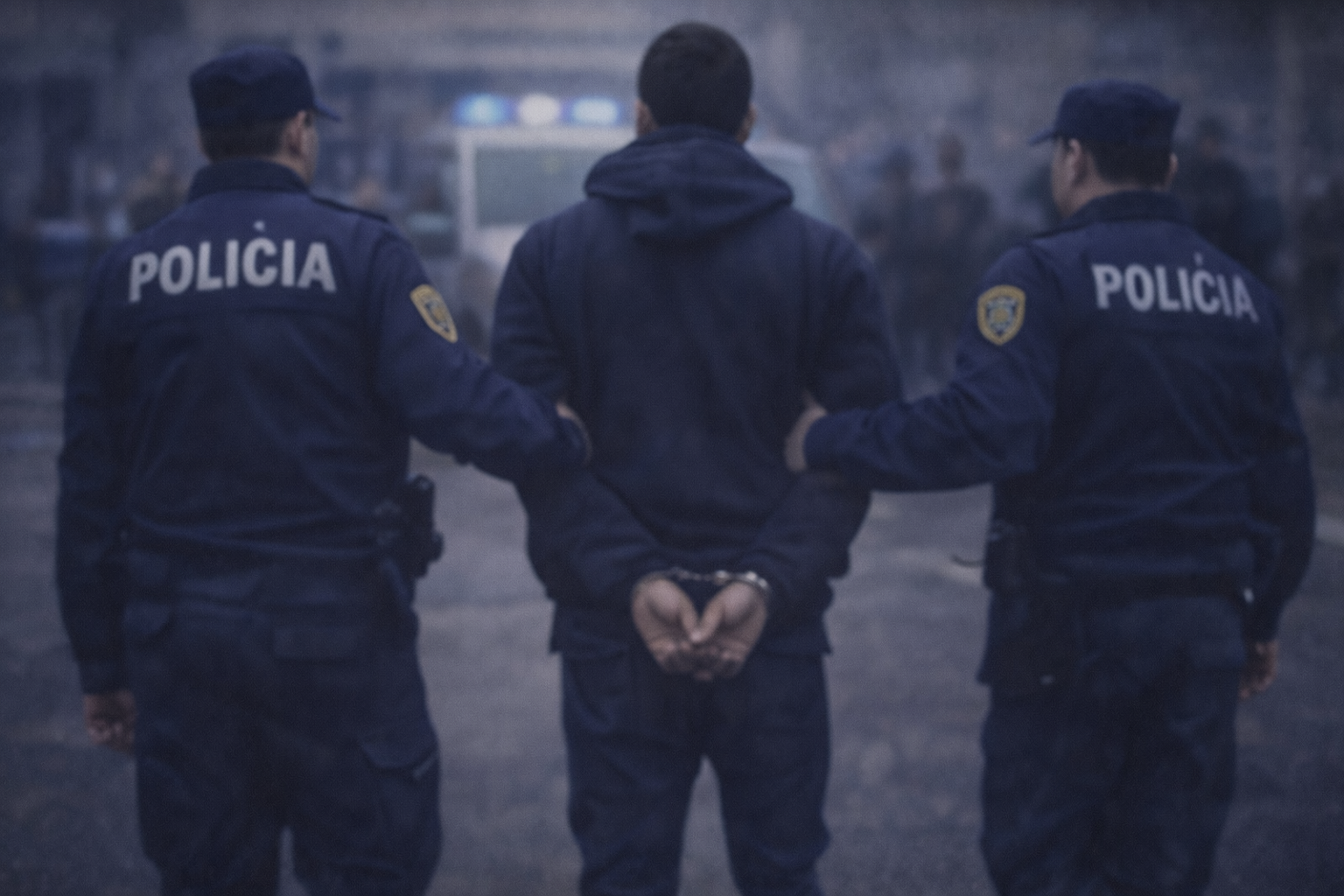 Policías trasladan a un detenido esposado tras una investigación por hurtos en Maldonado