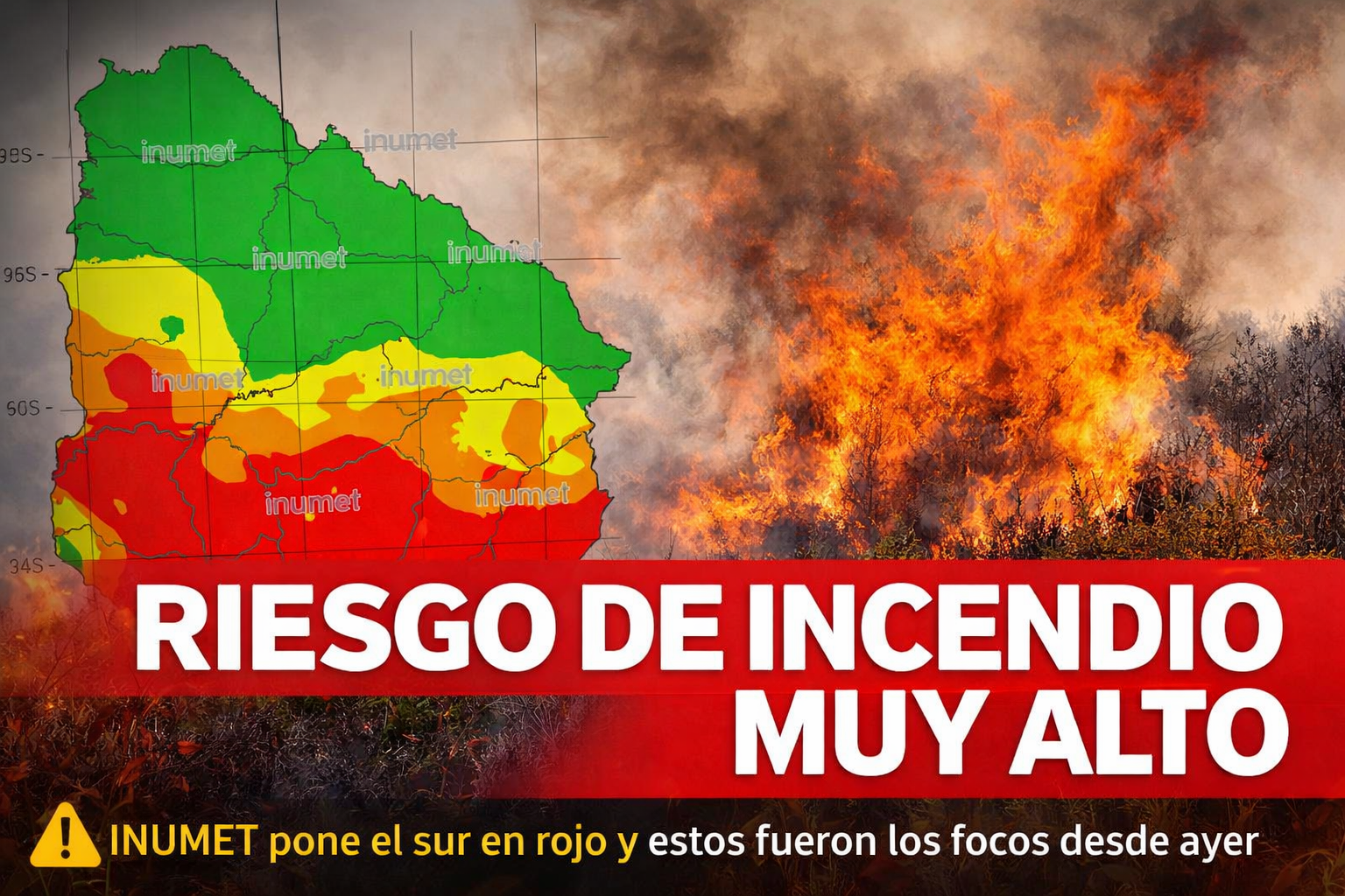 Portada informativa sobre riesgo de incendio muy alto según INUMET