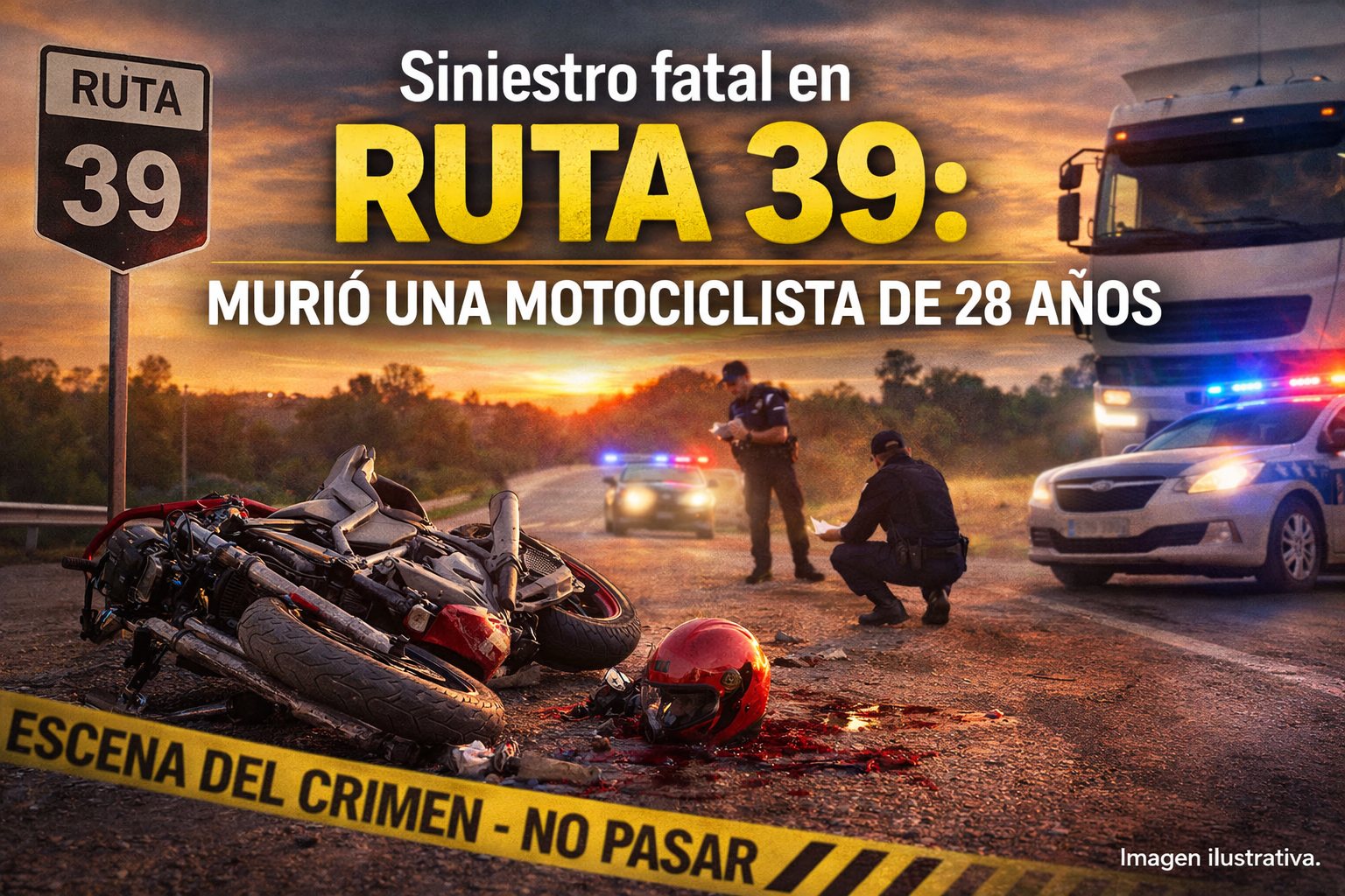 Imagen ilustrativa: siniestro fatal en Ruta 39 y muerte de una motociclista de 28 años