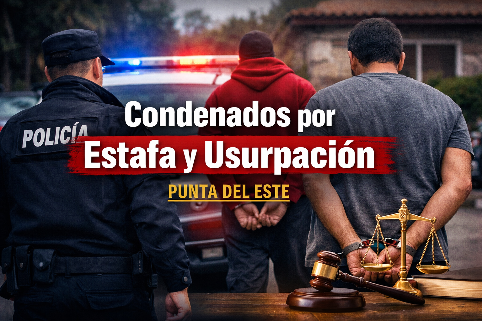 Policía y detenidos durante un operativo por estafa y usurpación en Punta del Este