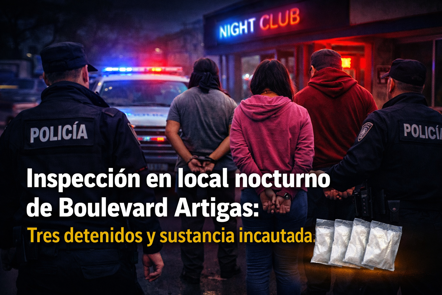 Inspección en local nocturno de Boulevard Artigas con tres detenidos e incautación de sustancia