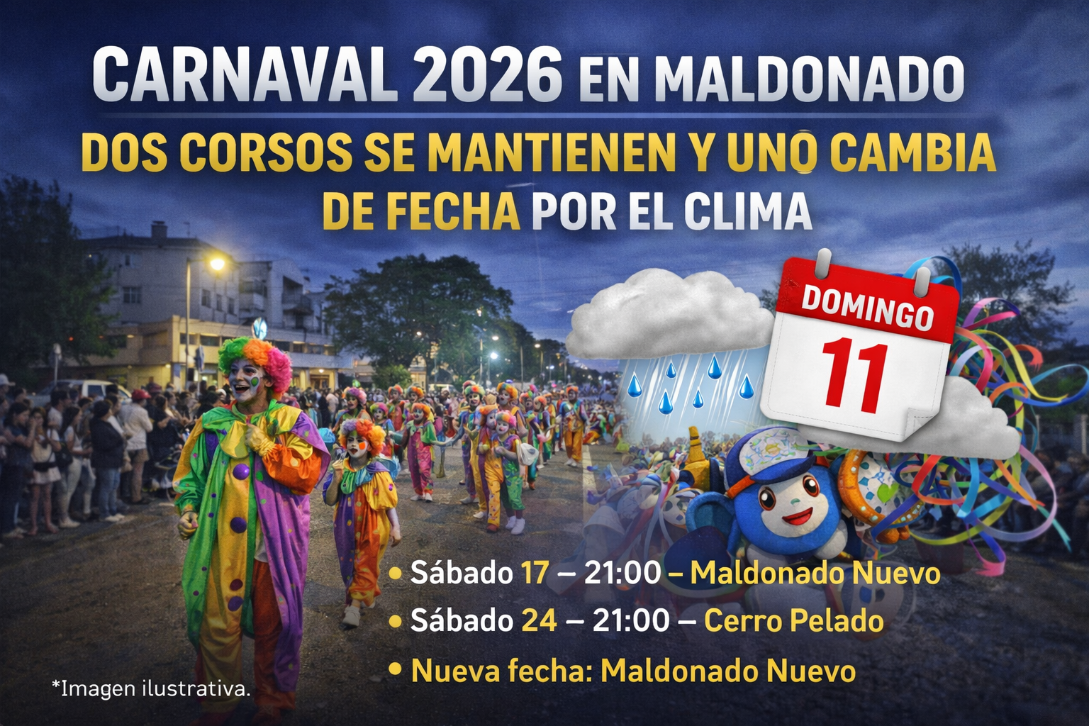 Imagen ilustrativa del Carnaval 2026 en Maldonado con corsos barriales
