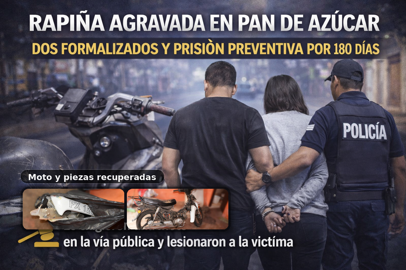 Rapiña agravada en Pan de Azúcar: dos formalizados y prisión preventiva por 180 días