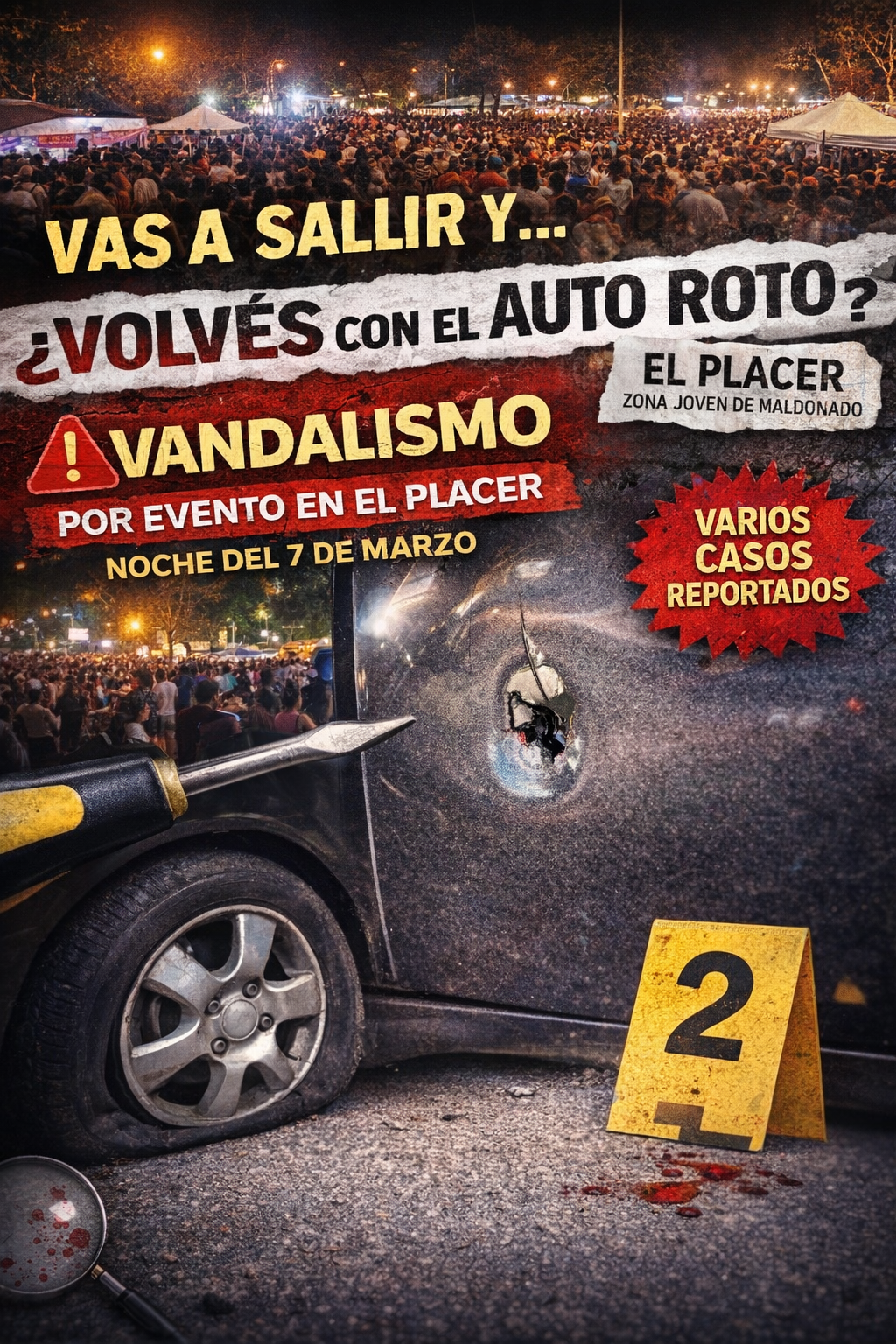 “Perforación en la puerta de un auto denunciada por un lector tras el evento en El Placer, Maldonado”