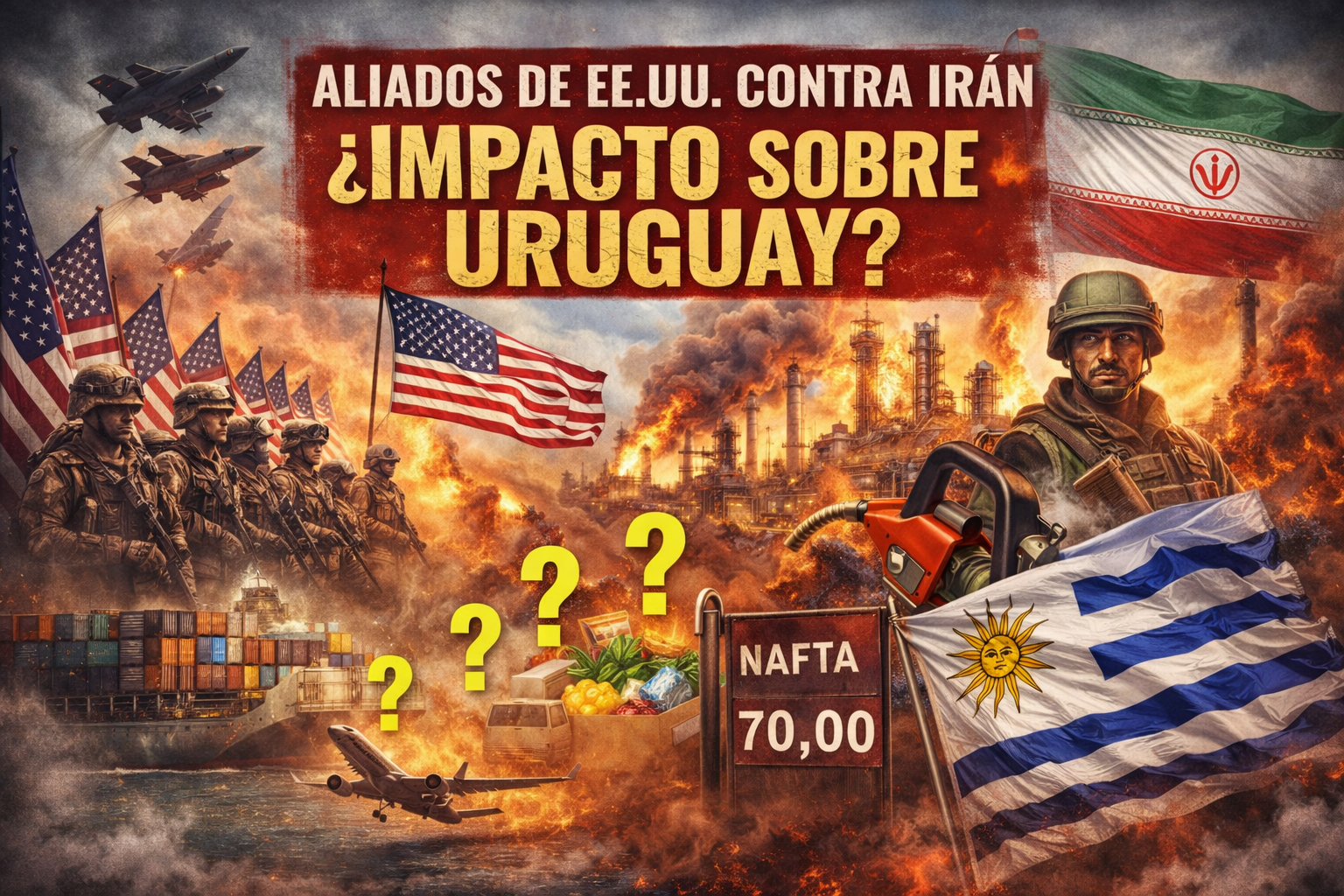 Portada sobre aliados de Estados Unidos contra Irán y el impacto en Uruguay en combustibles, precios y logística
