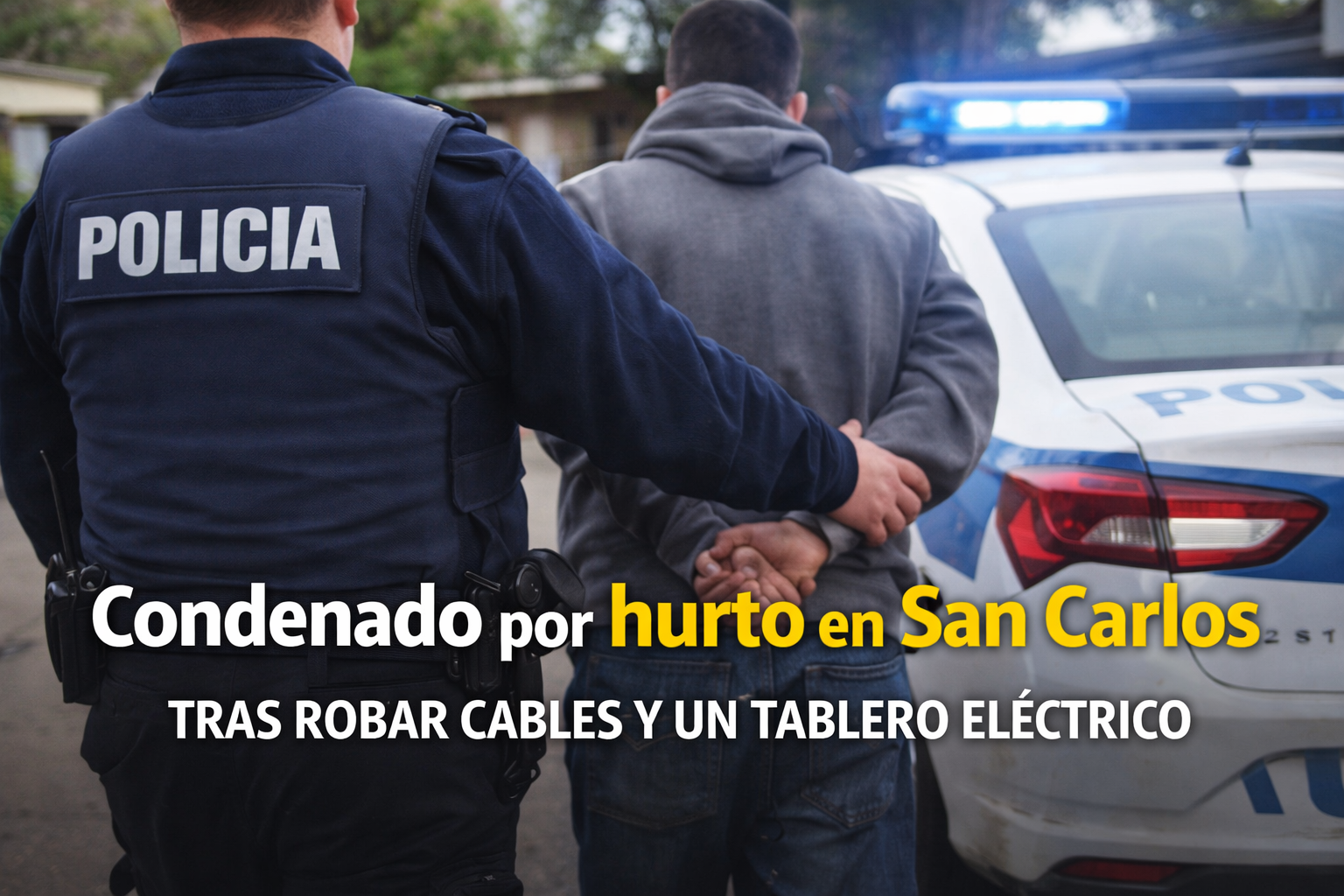 Imagen ilustrativa de un procedimiento policial en San Carlos para una nota sobre un caso de hurto de cables y un tablero eléctrico.