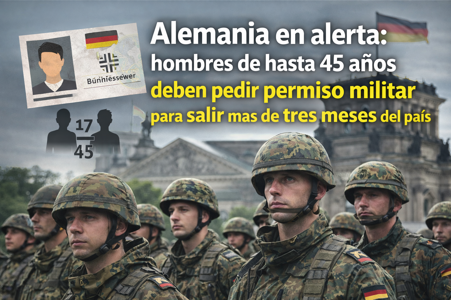 Soldados alemanes en una imagen ilustrativa sobre la ley que exige permiso militar para salir de Alemania por más de tres meses