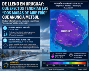 Dos nuevas masas de aire frío apuntan a Uruguay: qué prevé MetSul y qué dice Inumet