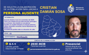 Buscan a un hombre de 43 años ausente desde noviembre en Maldonado