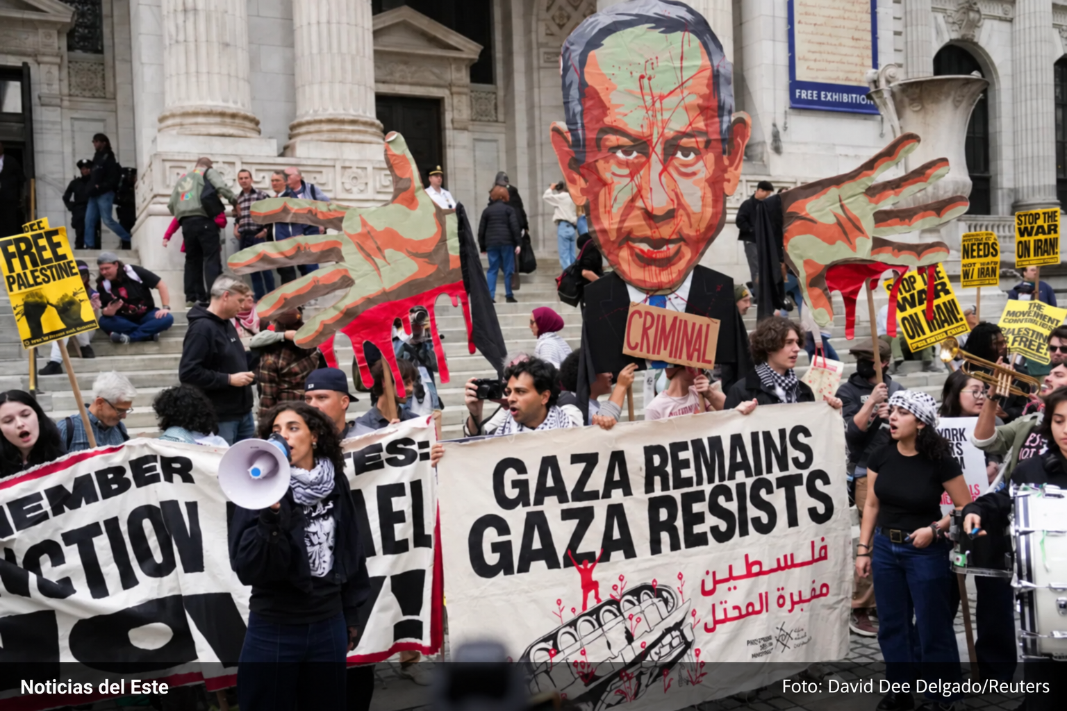 Los manifestantes protestan tras el discurso del primer ministro israelí, Benjamin Netanyahu, ante la 81.ª Asamblea General de las Naciones Unidas, celebrada este jueves 24 de septiembre 2026 en Nueva York.