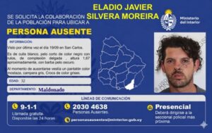 Buscan a Eladio Javier Silvera Moreira, de 32 años, visto por última vez en San Carlos